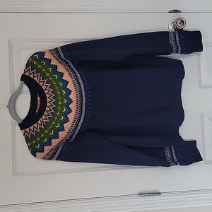 Modcloth sweater Keeping Cozy Fair Isle Navy Multi XL
